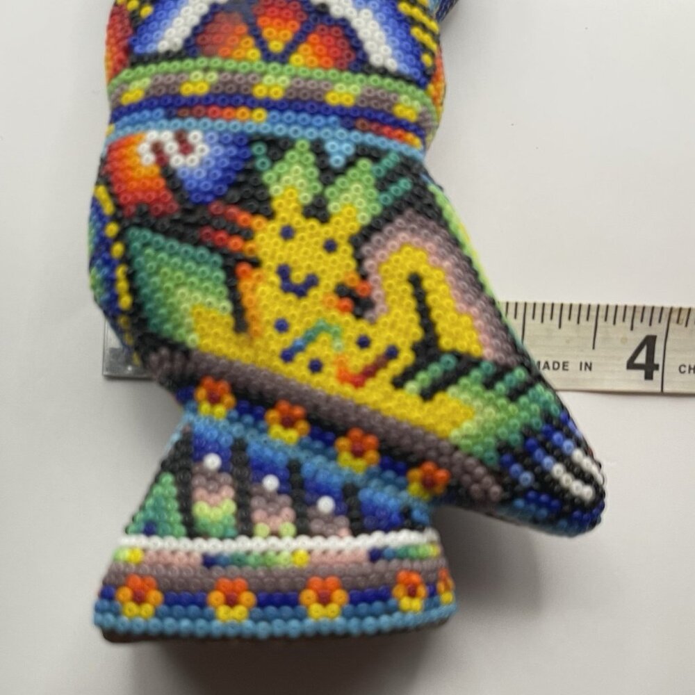 Mexican Huichol Beaded Owl Figurine Handmade Folk Art Wixárika Bead Sculpture 6" - Picture 16 of 16